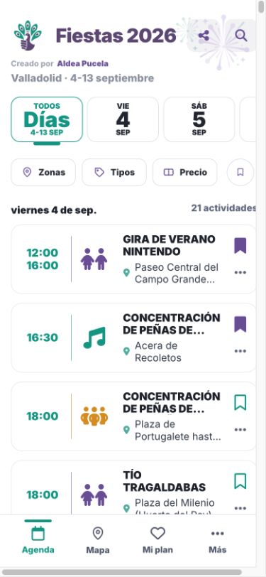 Agenda de Fiestas Valladolid 2026 en móvil